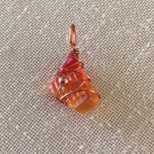 Hand Crafted Vintage Glass Pendant Orange Boho
